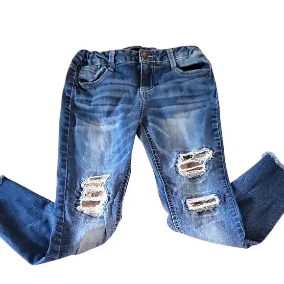 Macy's Imperial Star Distressed Skinny Jeans Size 12 Girls Adjustable Waist - Picture 1 of 8